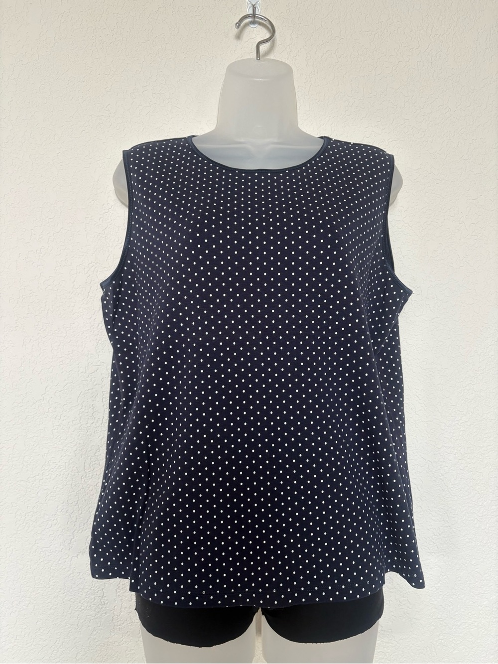 Christopher & Banks Navy and White Polka Dot Sleeveless Tank